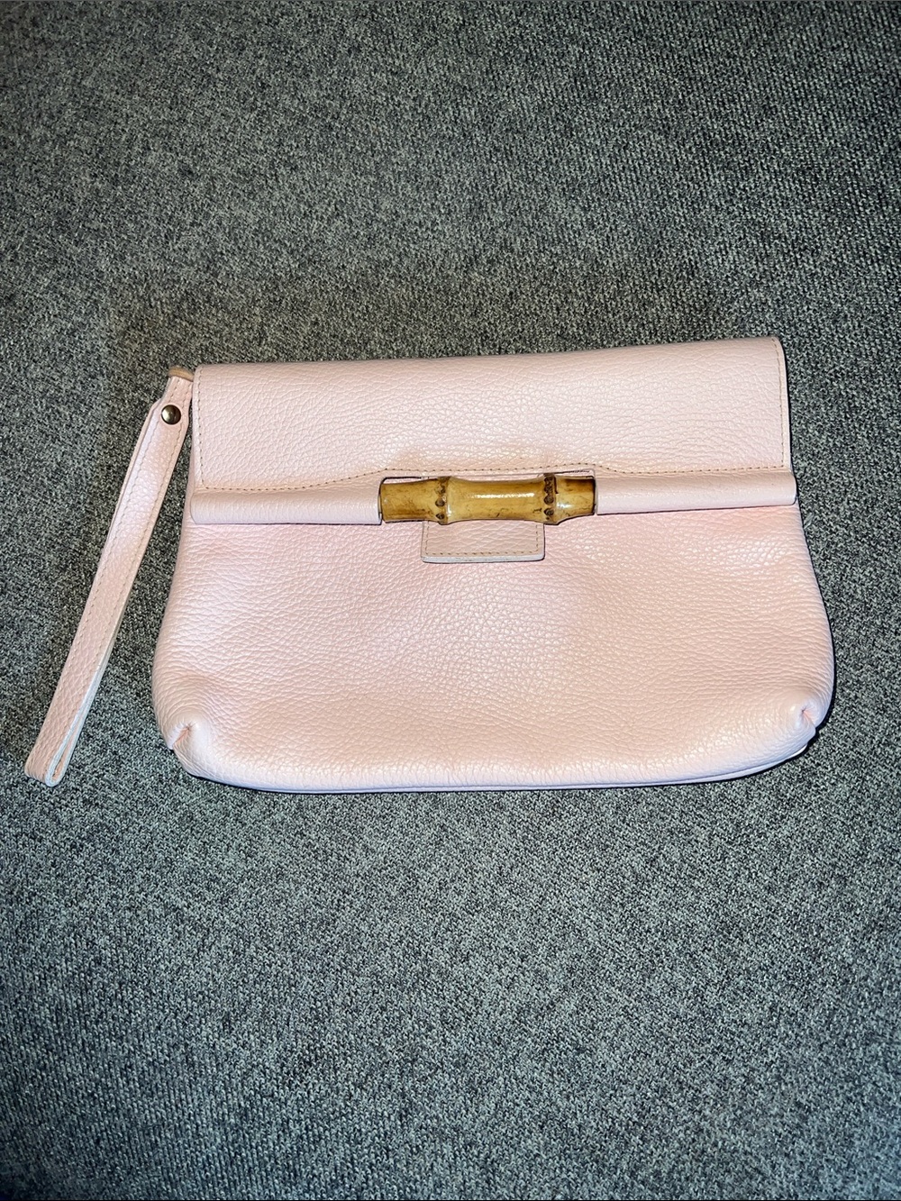 Ceccioni Piero Pink Leather Clutch Wristlet with Bamboo Accent